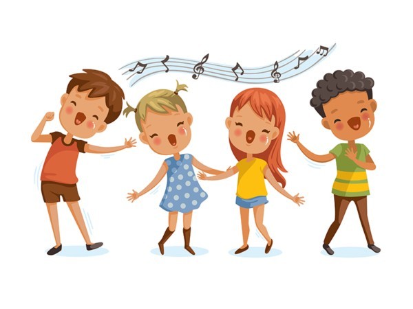 4 children singing illustration